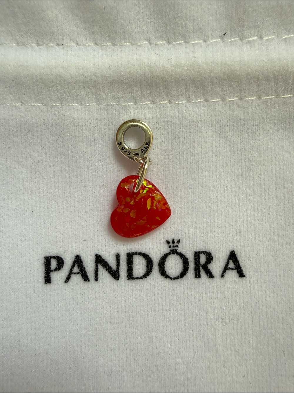Pandora Opalescent Red Heart Dangle Charm Sterling silver